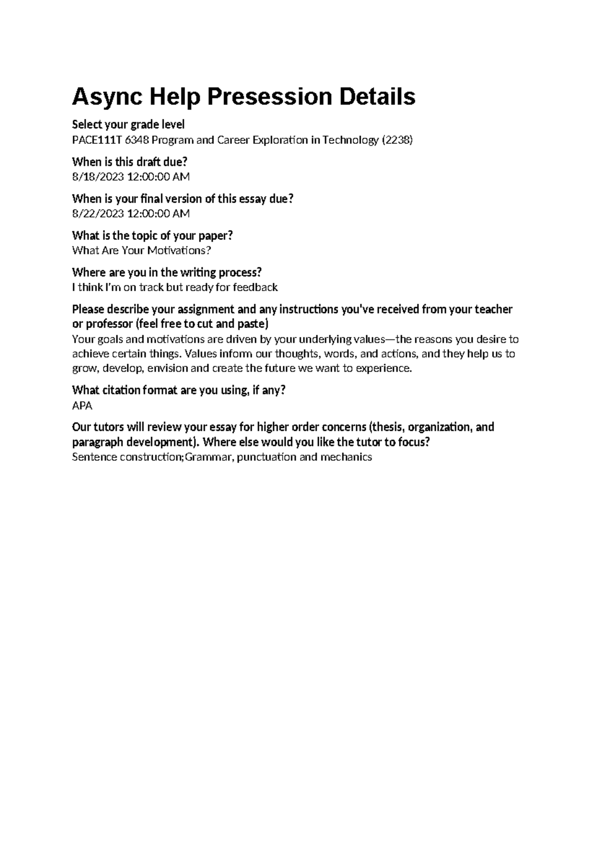 Assignment 2 (Narrative - Timed - 35 min) - Async Help Presession ...
