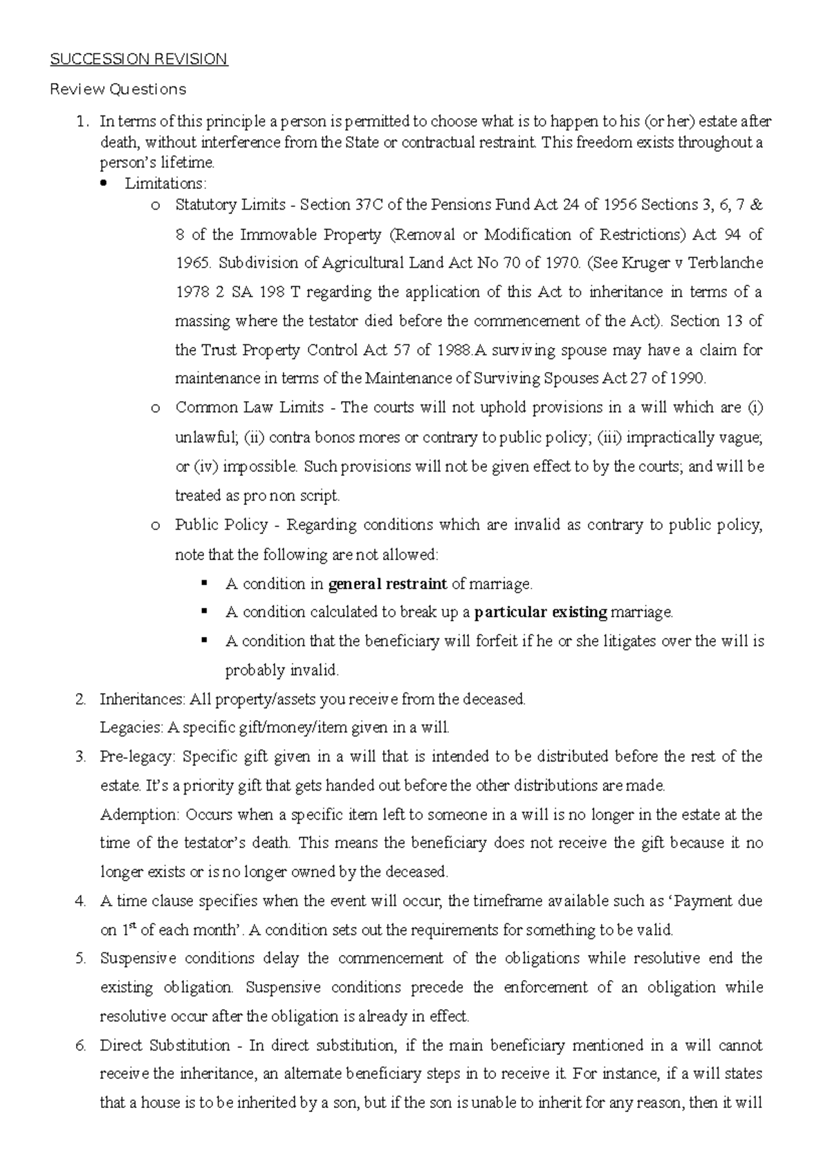 Revision - SUCCESSION REVISION Review Questions 1. In terms of this ...