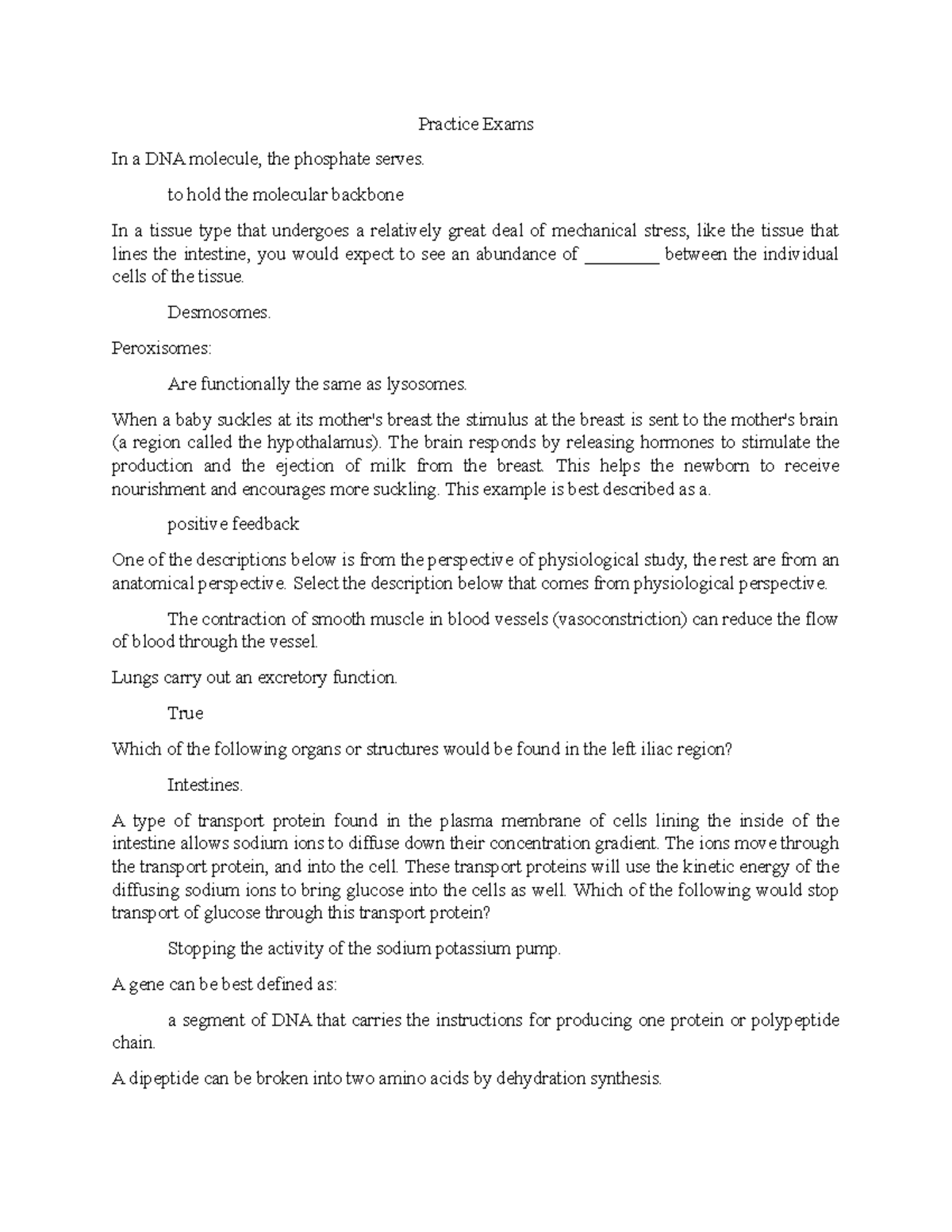 Practice Exams - John - Practice Exams In a DNA molecule, the phosphate ...