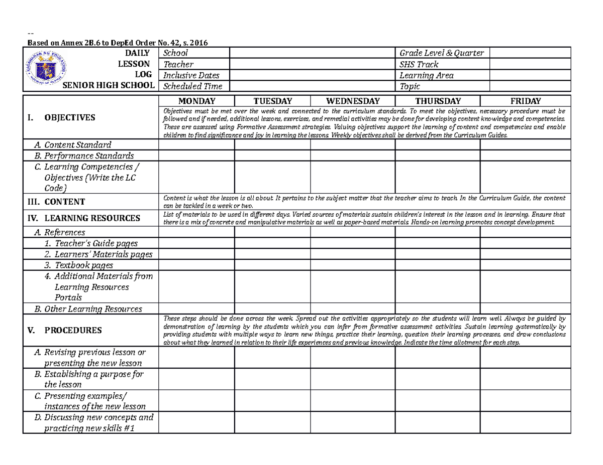 Search Deped Daily Lesson Log Dll Dlp Q Week Grade All Subjects