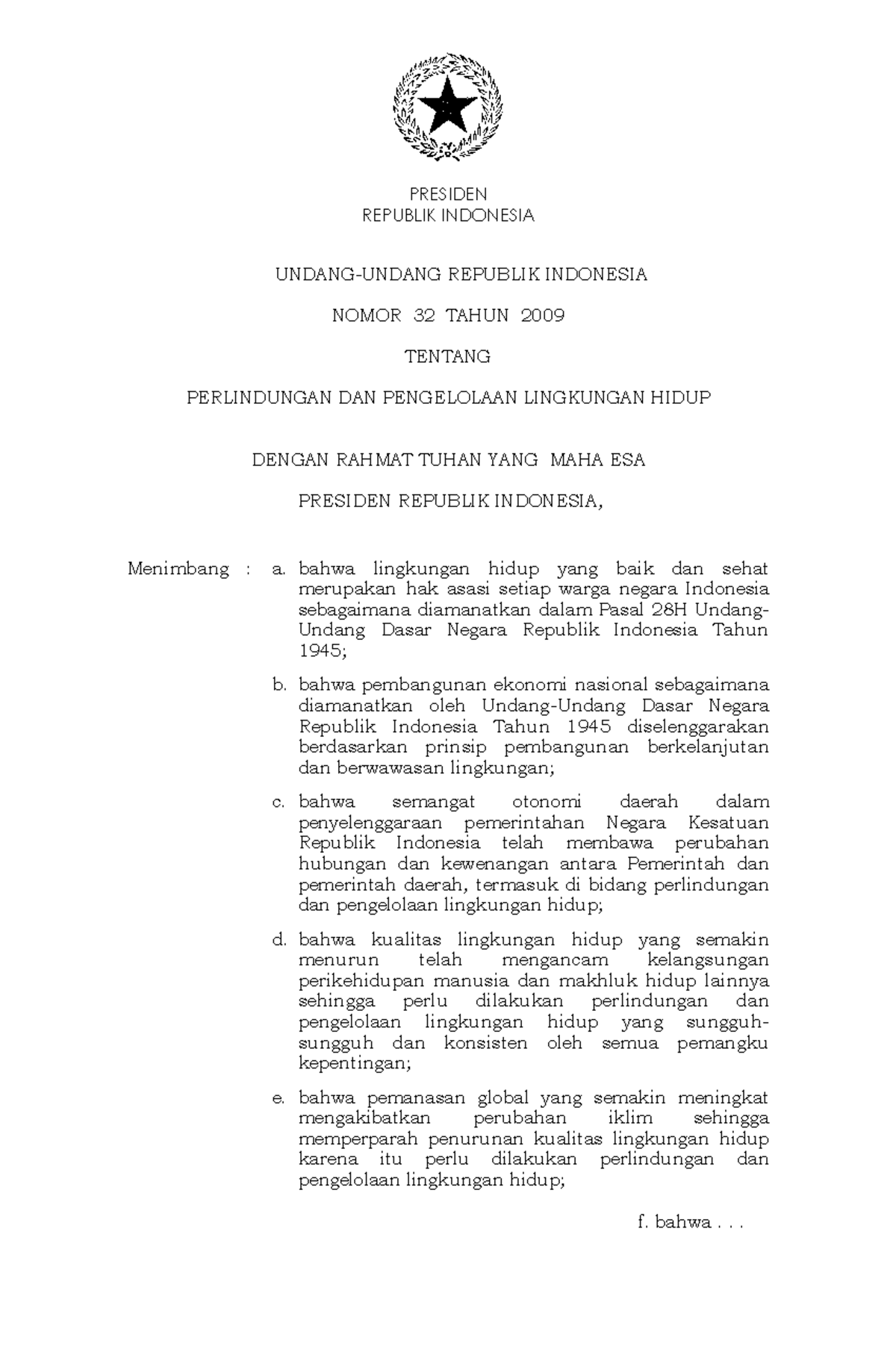 UU 32 Tahun 2009 (PPLH) - Penjelasan Lengkap Tetang Perkuliahan Hukum ...