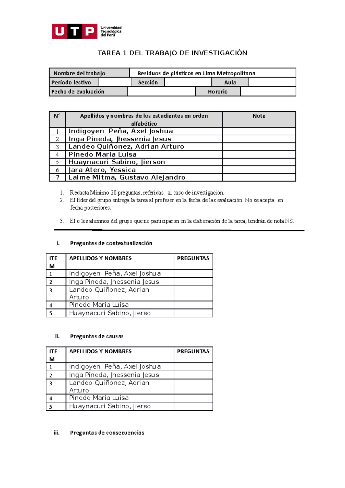 Tarea delimitacion del problema de investigación - TAREA 1 DEL TRABAJO ...