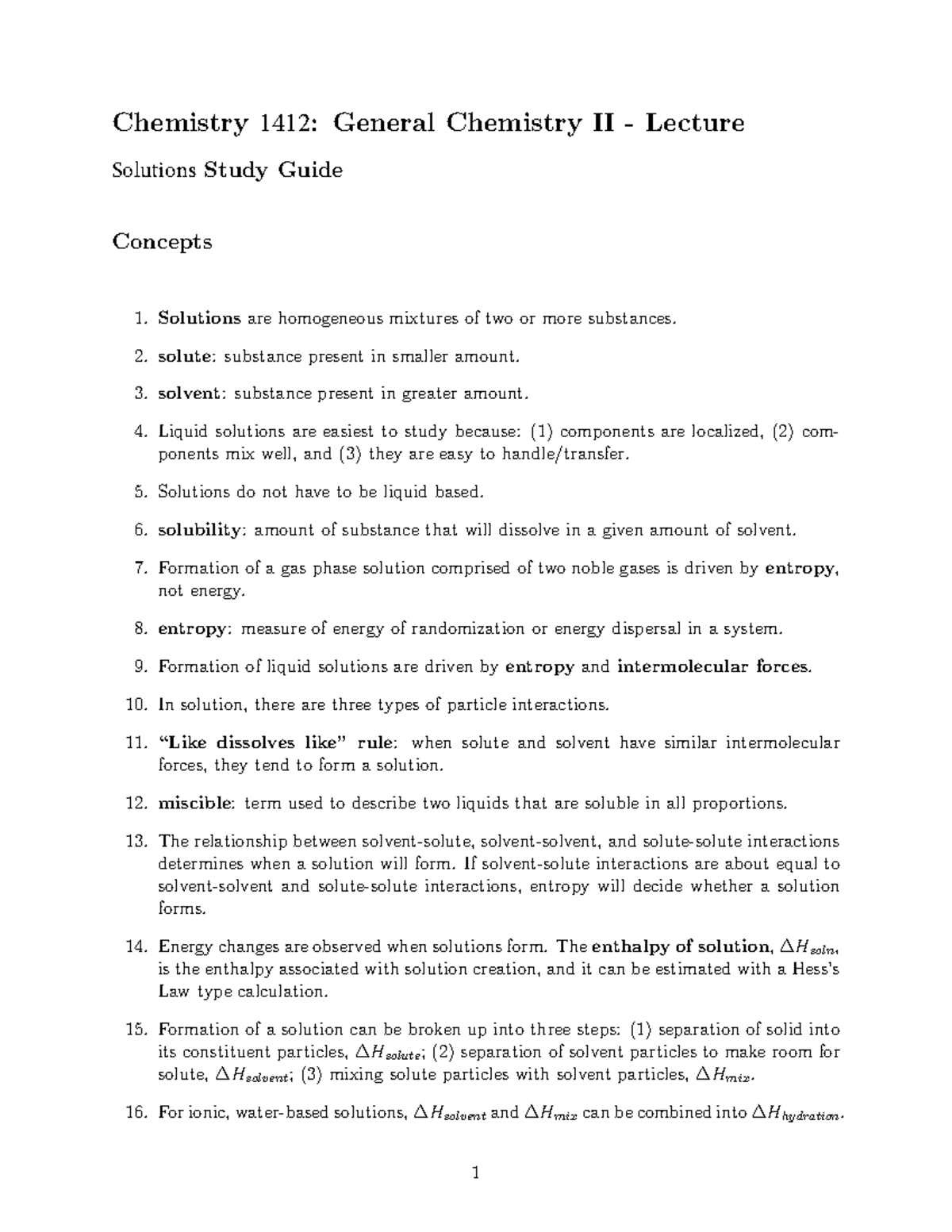 Solutions Study Guide - Summary Analytical Chemistry - Chemistry 1412 ...