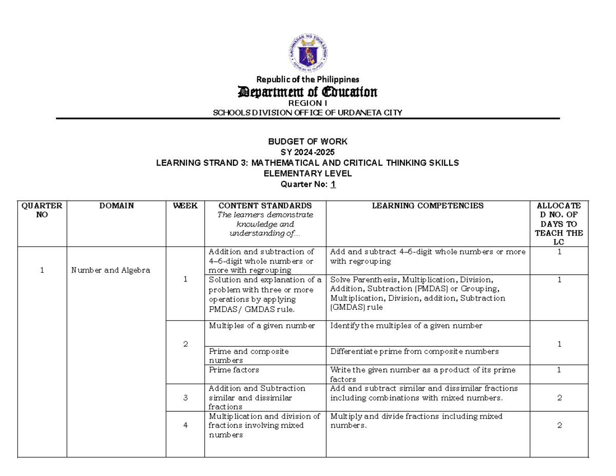 DBOW ALS EL LS 3 Mathematics - Republic of the Philippines Department ...