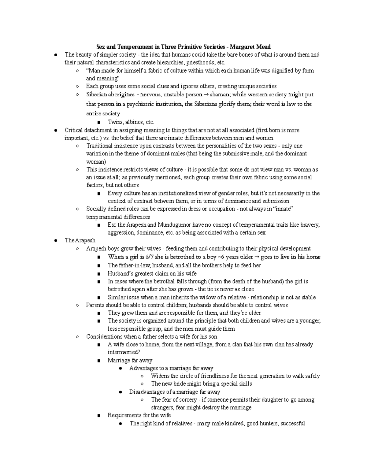 Anthro 265 Week 2 Readings Sex And Temperament In Three Primitive