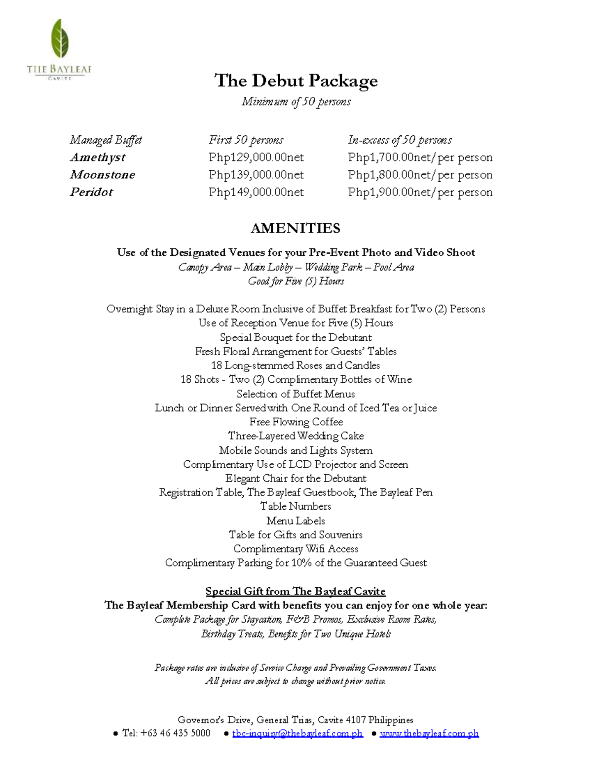 The Debut Packages 2023 50pax Governor’s Drive, General Trias, Cavite