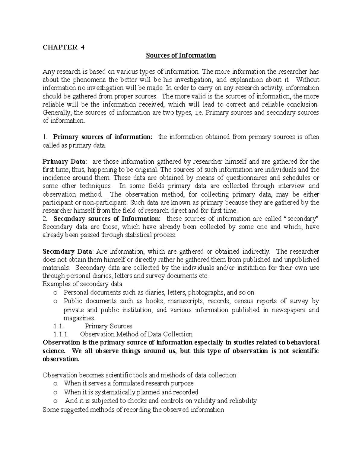 Chapter 4 vs 5 research note - CHAPTER 4 Sources of Information Any ...