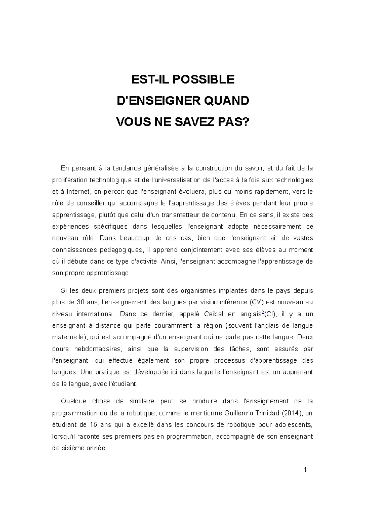 ESTIL Possible D' Enseigner Quand VOUS NE Savez PAS 1 ESTIL