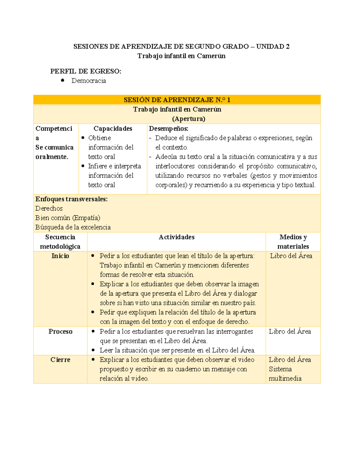 Sesiones DE Aprendizaje U2 Segundo Grado para imprimir - SESIONES DE ...