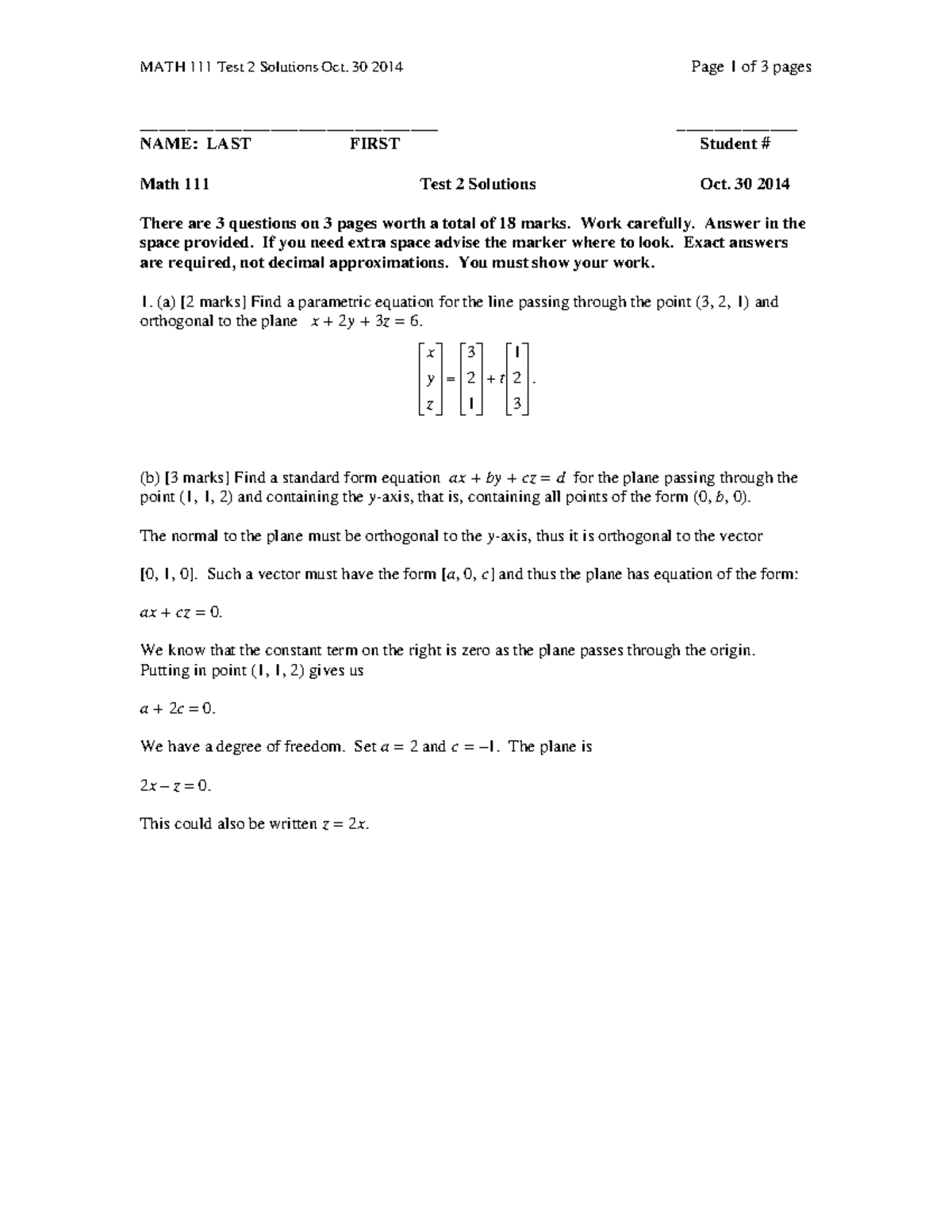 Test November 2014, questions and answers - Page 1 of 3 pages MATH 111 ...