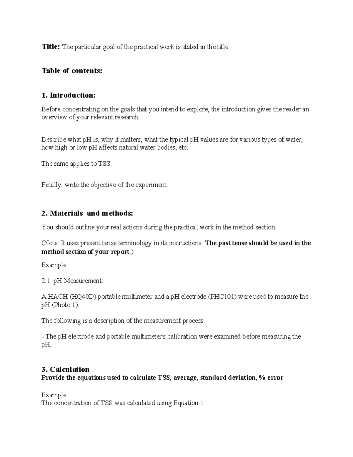 Lab Report format (Template) - Title: The particular goal of the ...