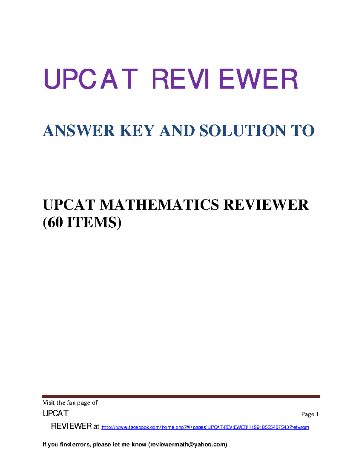 Upcat Math Reviewer Solution - Visit The Fan Page Of UPCAT Page 1 ...