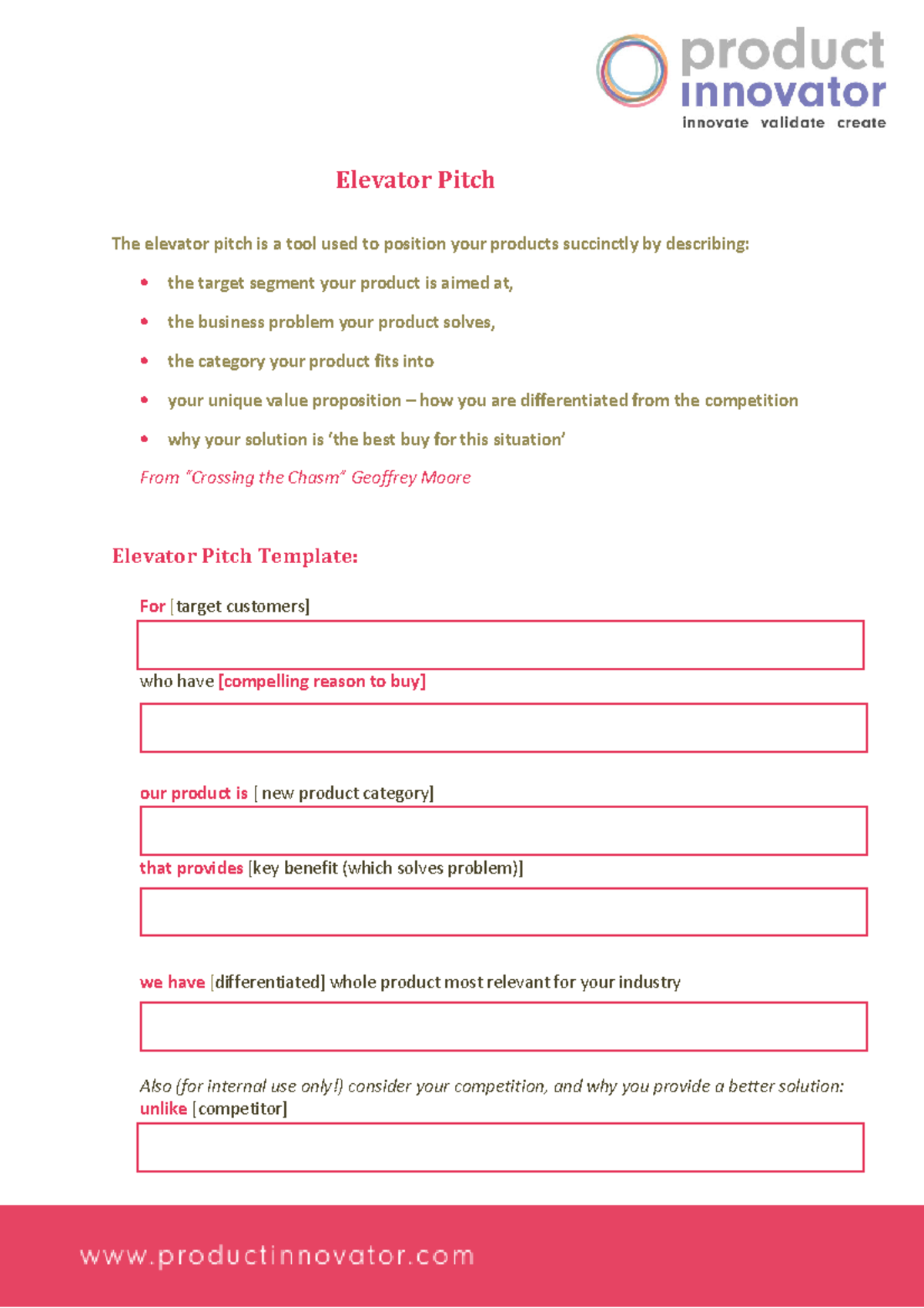 Plantilla vision Scrum Elevator Pitch The elevator pitch is a tool used to position your