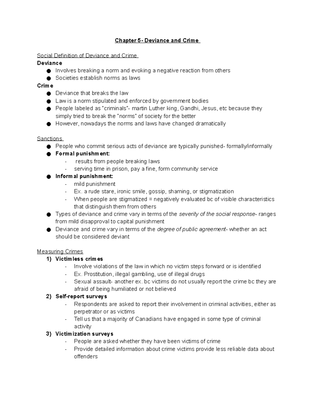 Chapter 5 - Lecture notes 5 - Chapter 5- Deviance and Crime Social ...