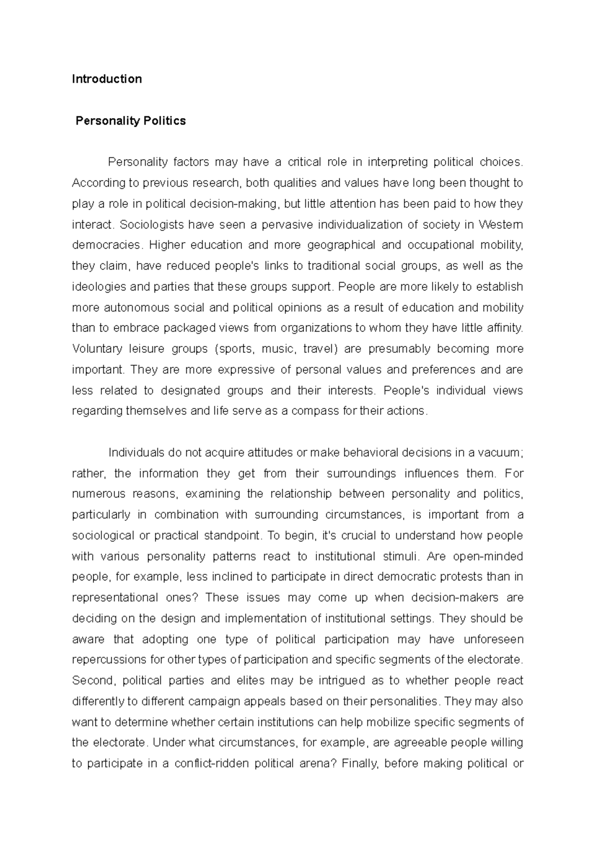 Personality Politics in the World - Introduction Personality Politics ...