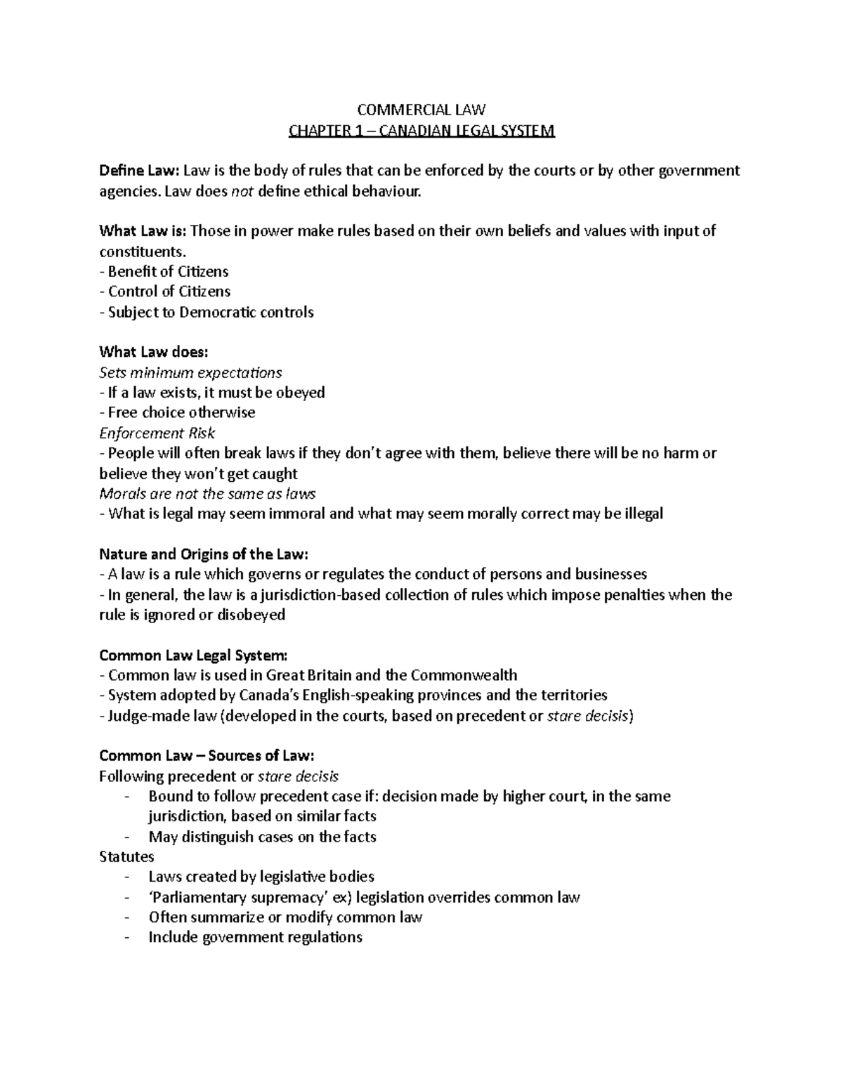 law-notes-midterm-commercial-law-chapter-1-canadian-legal-system