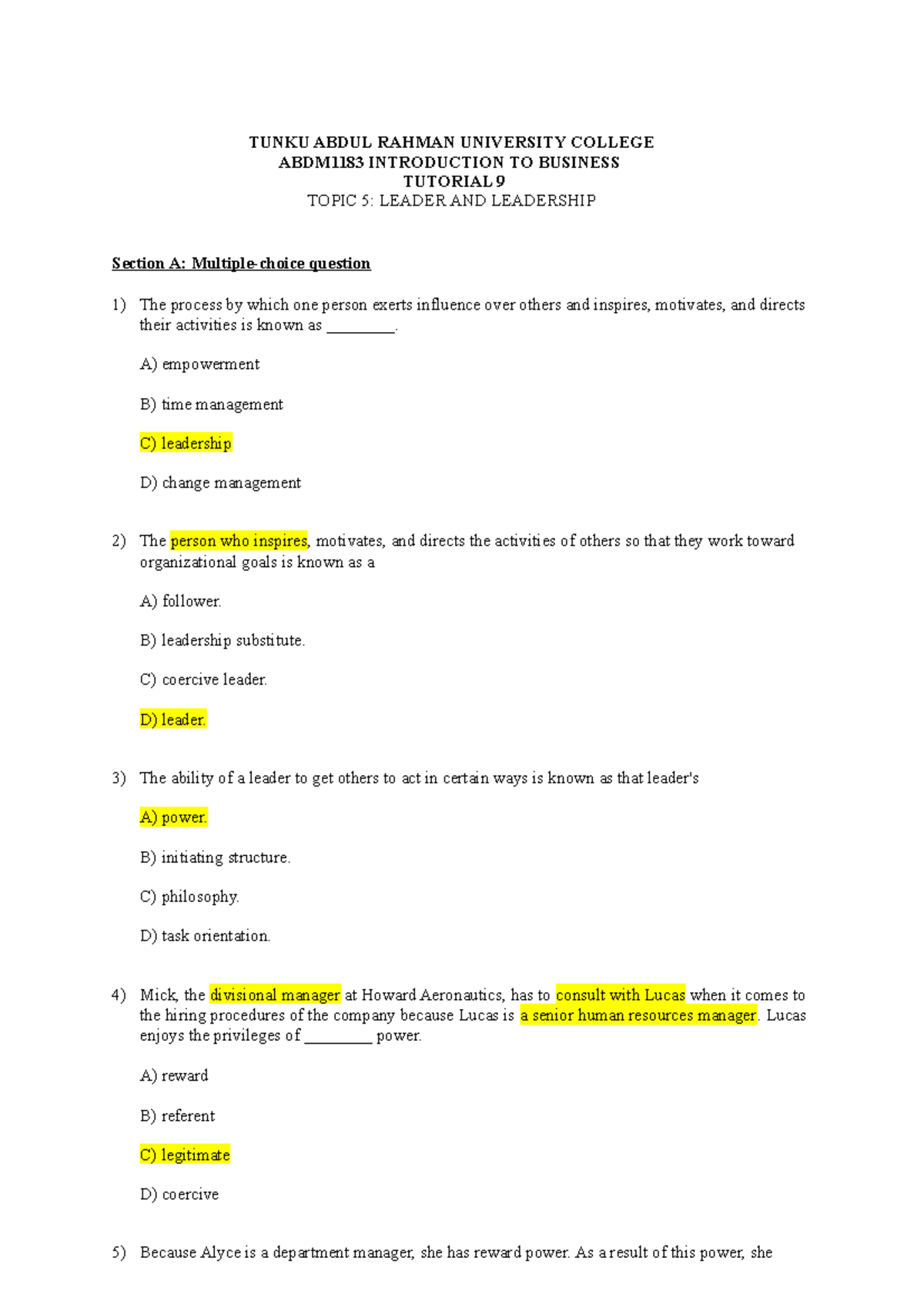 Tutorial 9( topic 5 leader and leadership ) student copy Abdm1183 intro ...