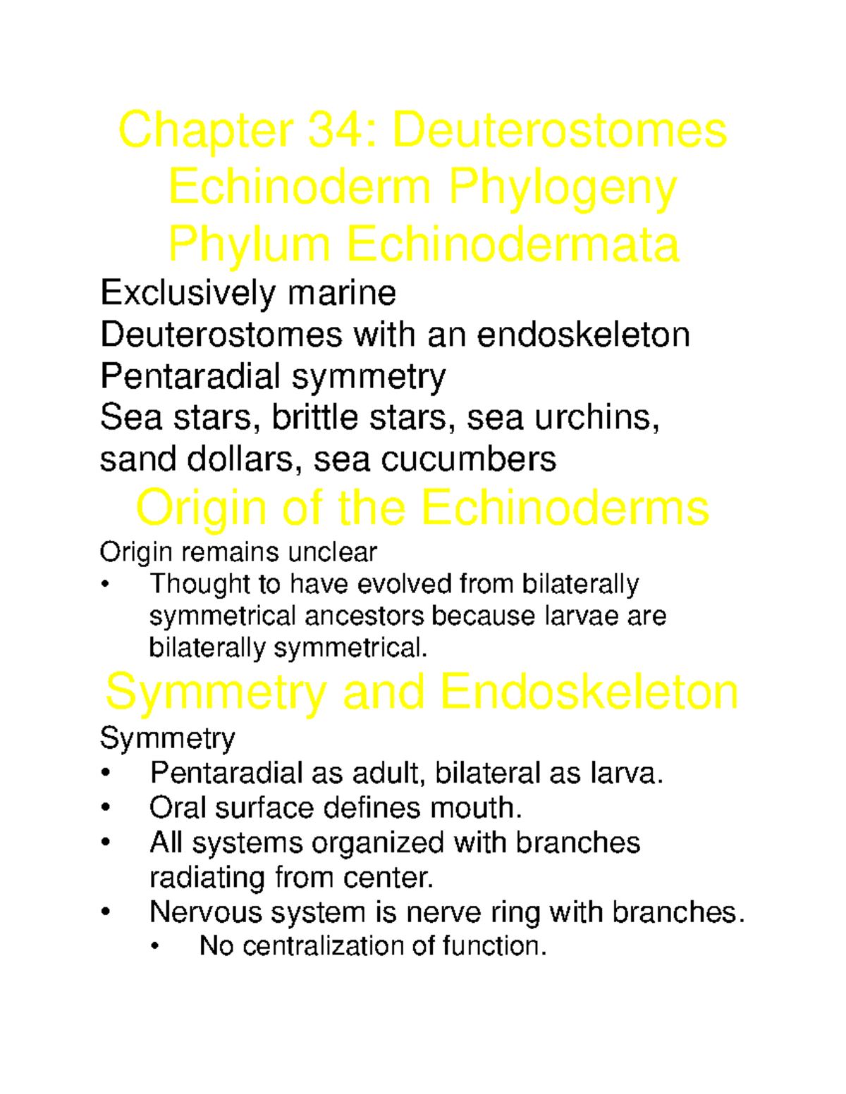 Chapter 34-Deuterostomes - Chapter 34: Deuterostomes Echinoderm ...