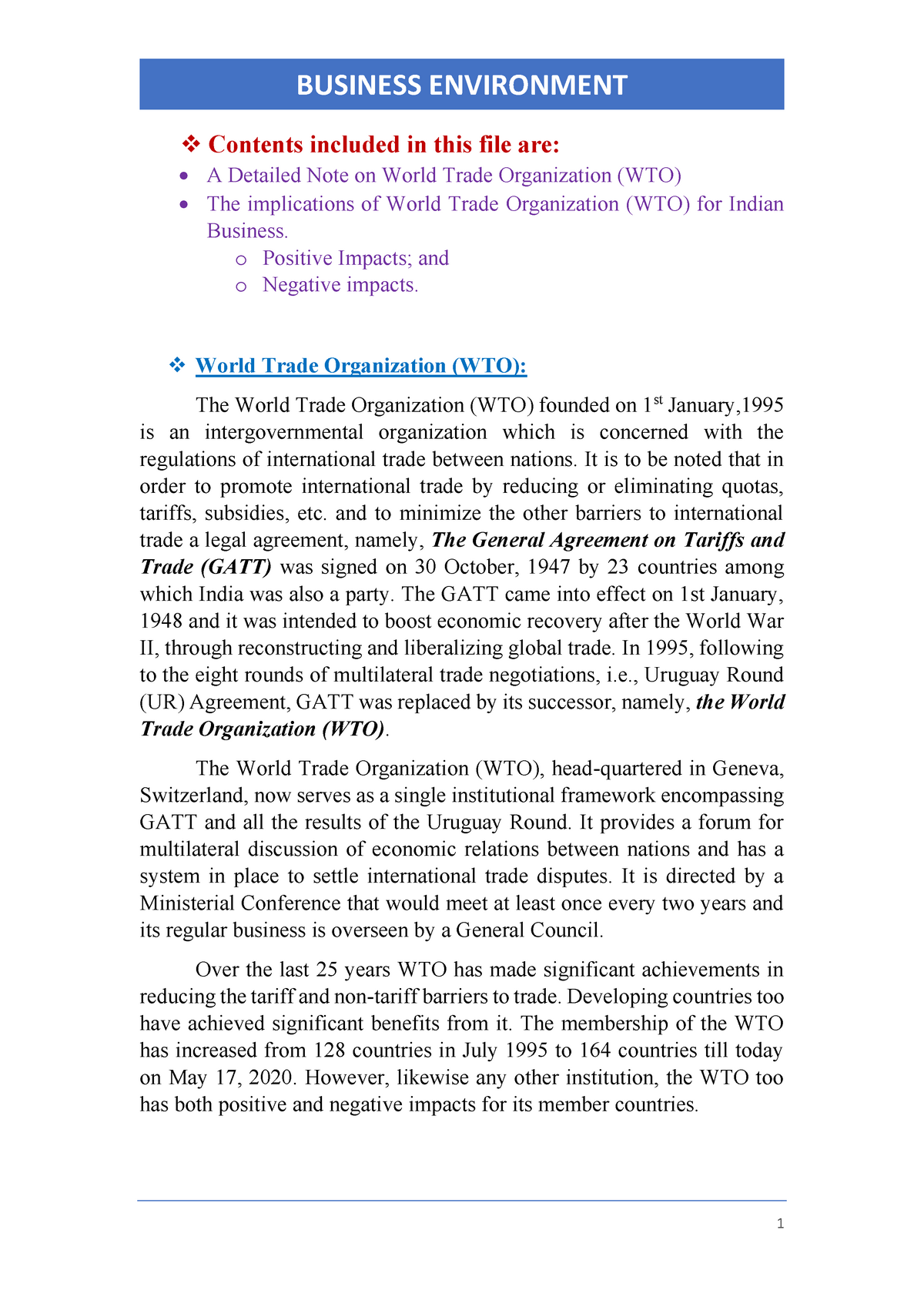 conclusion of wto assignment