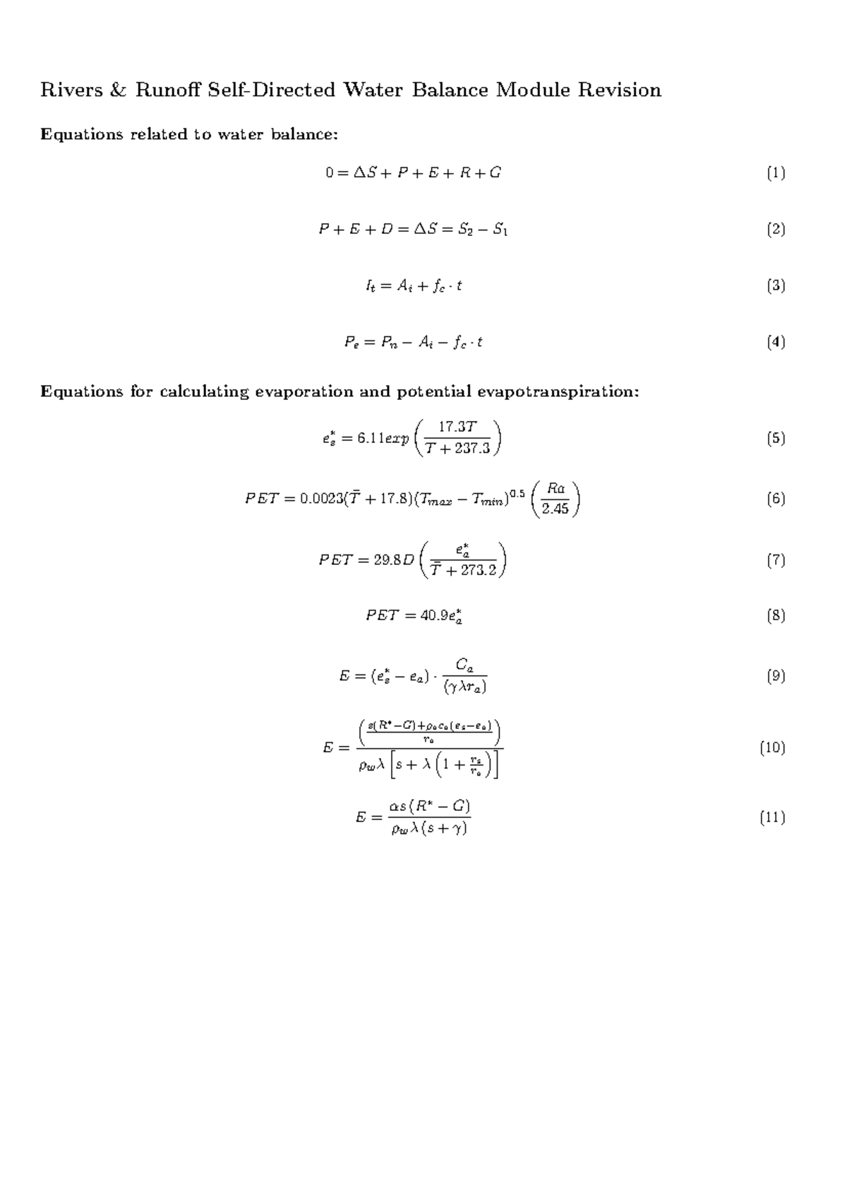 Water Balance Equations Rivers And Runoff Self Directed Water Balance Module Revision Equations 5166