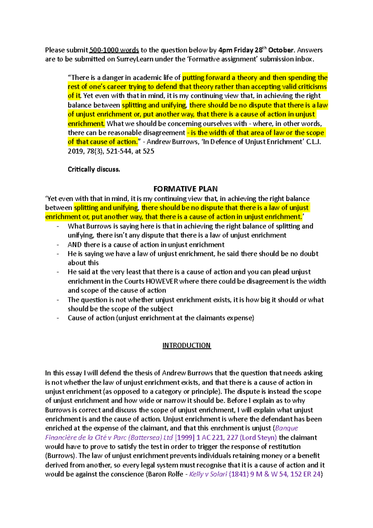 Formative Plan - Please submit 500-1000 words to the question below by ...