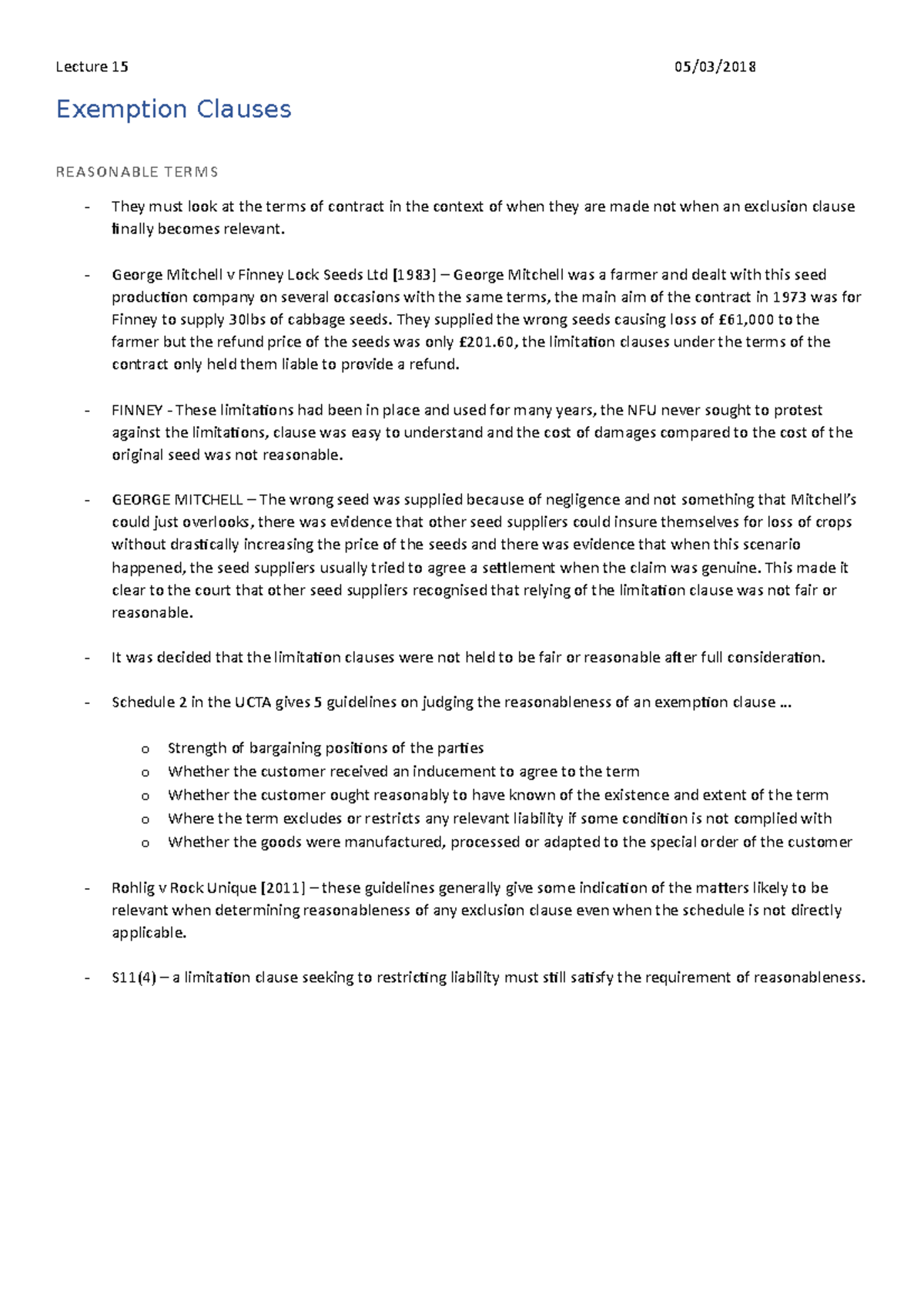 15. Exemption Clauses William Ralston Contract Law Lecture 15