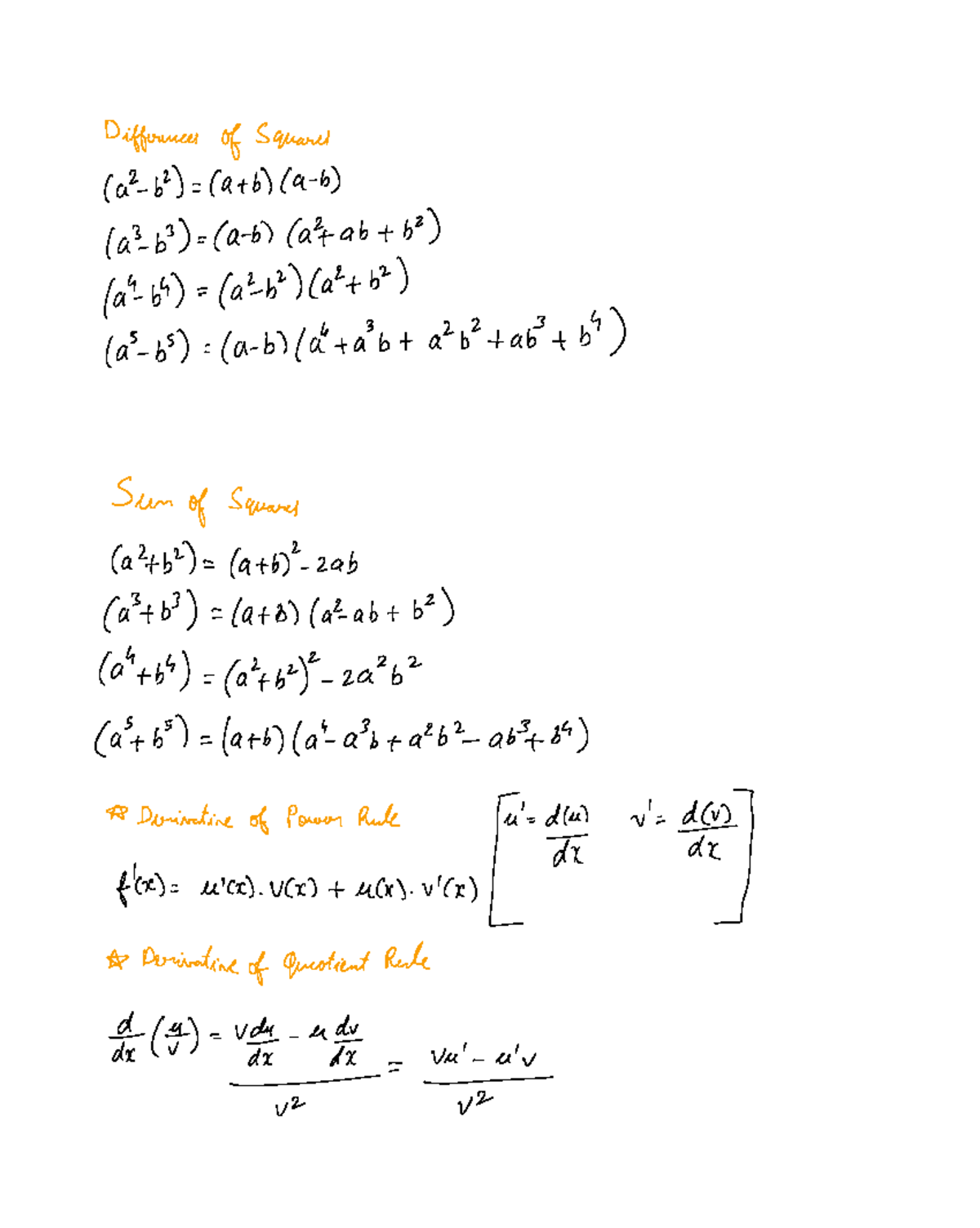 Formulas MATH 203 Differences of Squared a b a b a b a b a b a 4 ab