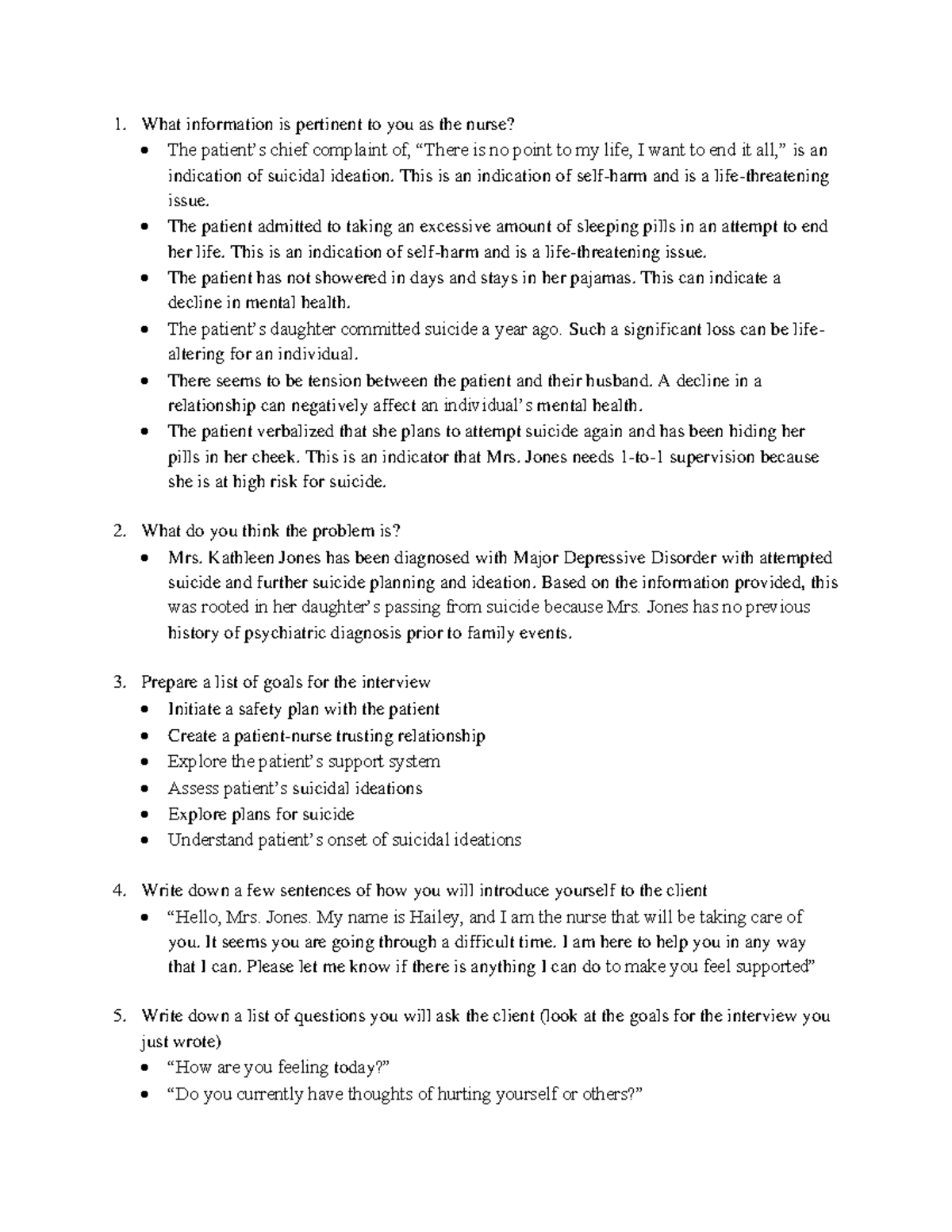 Major Depressive Disorder Case Study - What information is pertinent to ...