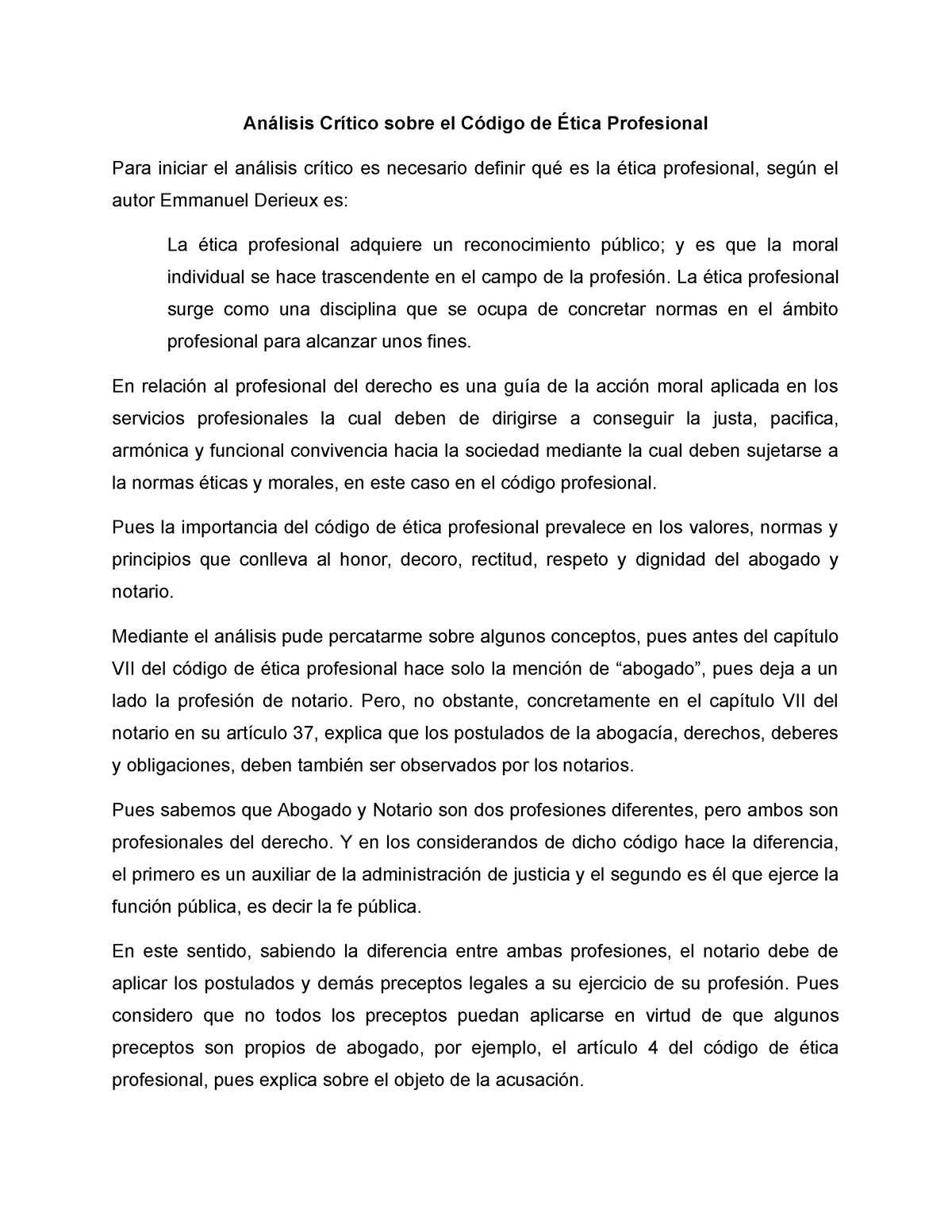 Análisis Crítico Sobre El Código De Ética Profesional Análisis Crítico Sobre El Código De 6657