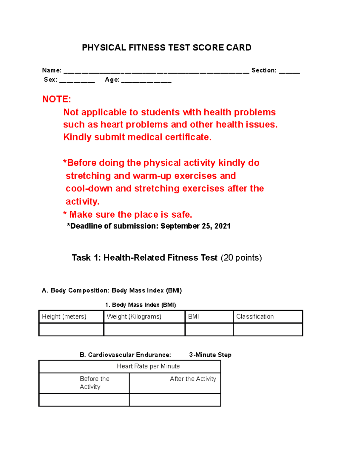 Physical Fitness Test Scorecard With Answers Grade 8 At Thomas Karsten Blog