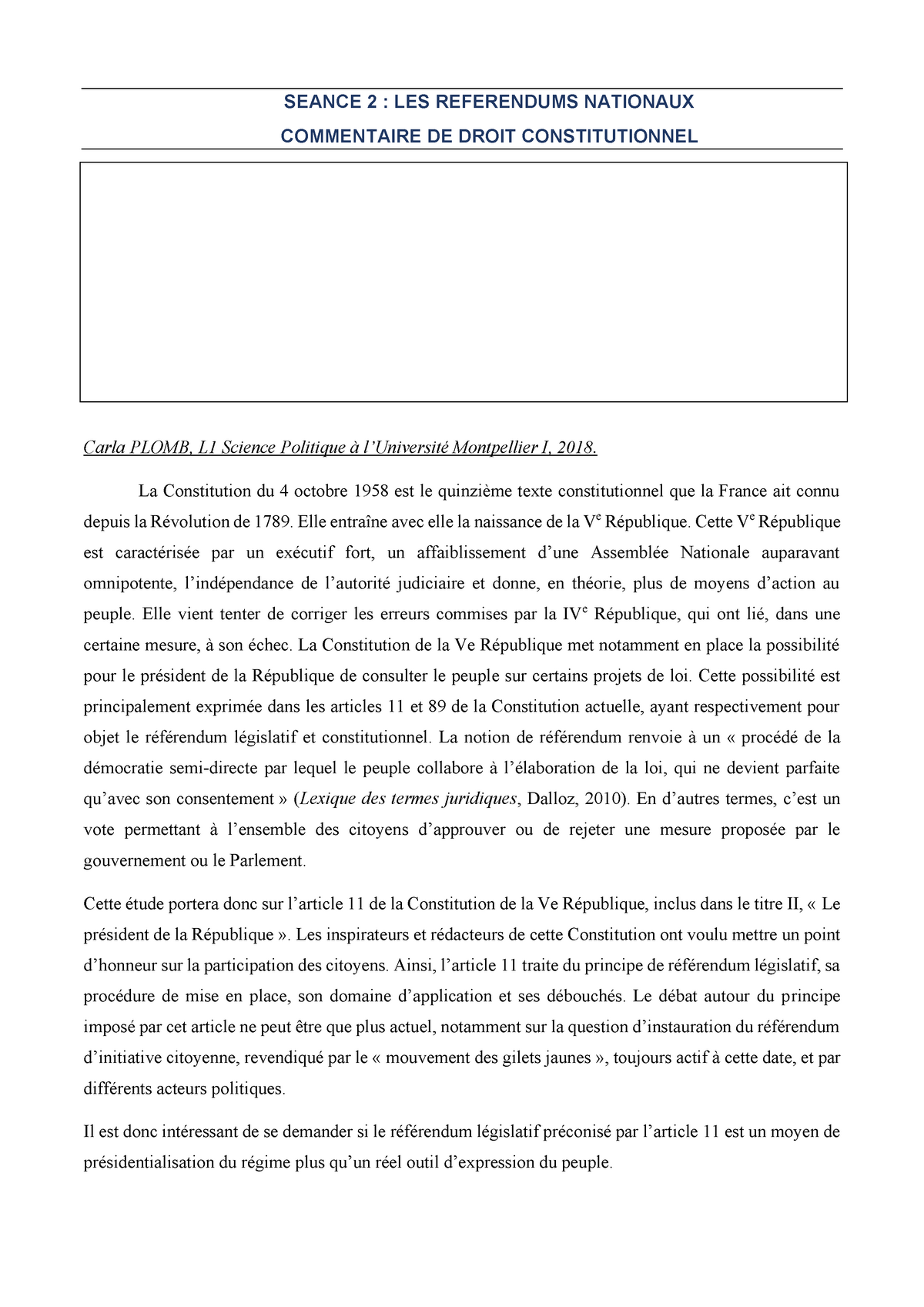 Commentaire Article 11 Constitution De La Ve République Droit Constitutionnel Seance 2 Les