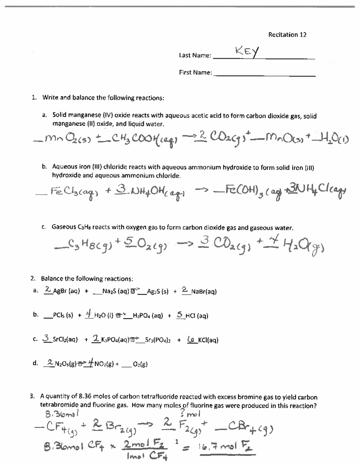 R-12 Worksheet Solutions - CHEM 1315 - Studocu