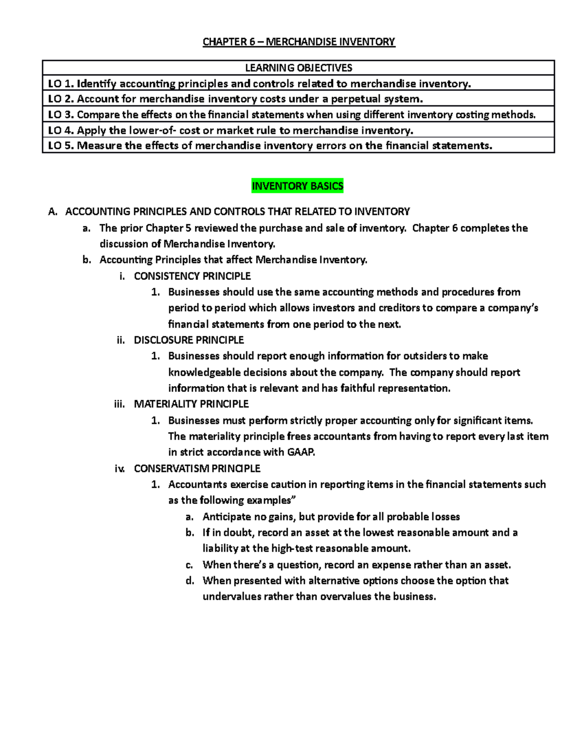 Chapter 6 - Outline - Merchandise Inventory - CHAPTER 6 – MERCHANDISE ...
