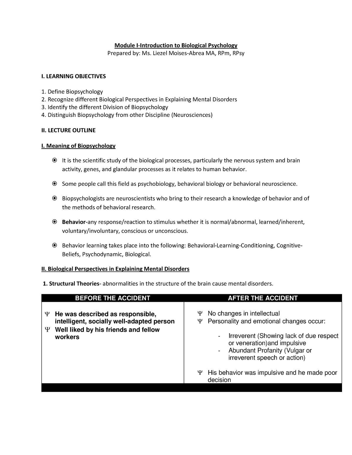 Module. 1 Introduction To Biopsychology - Module I-Introduction To ...