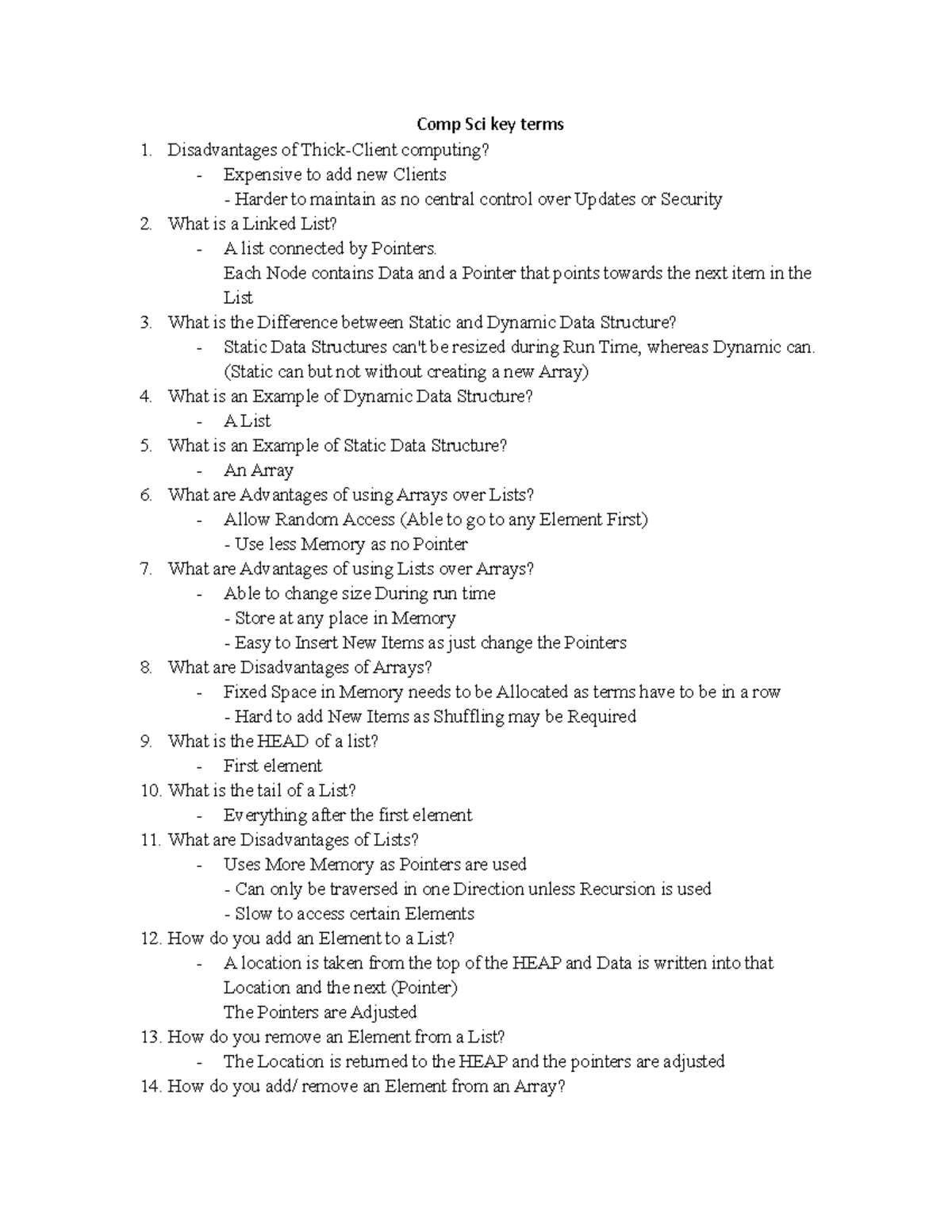 Comp Sci terms - Comp Sci key terms Disadvantages of Thick-Client