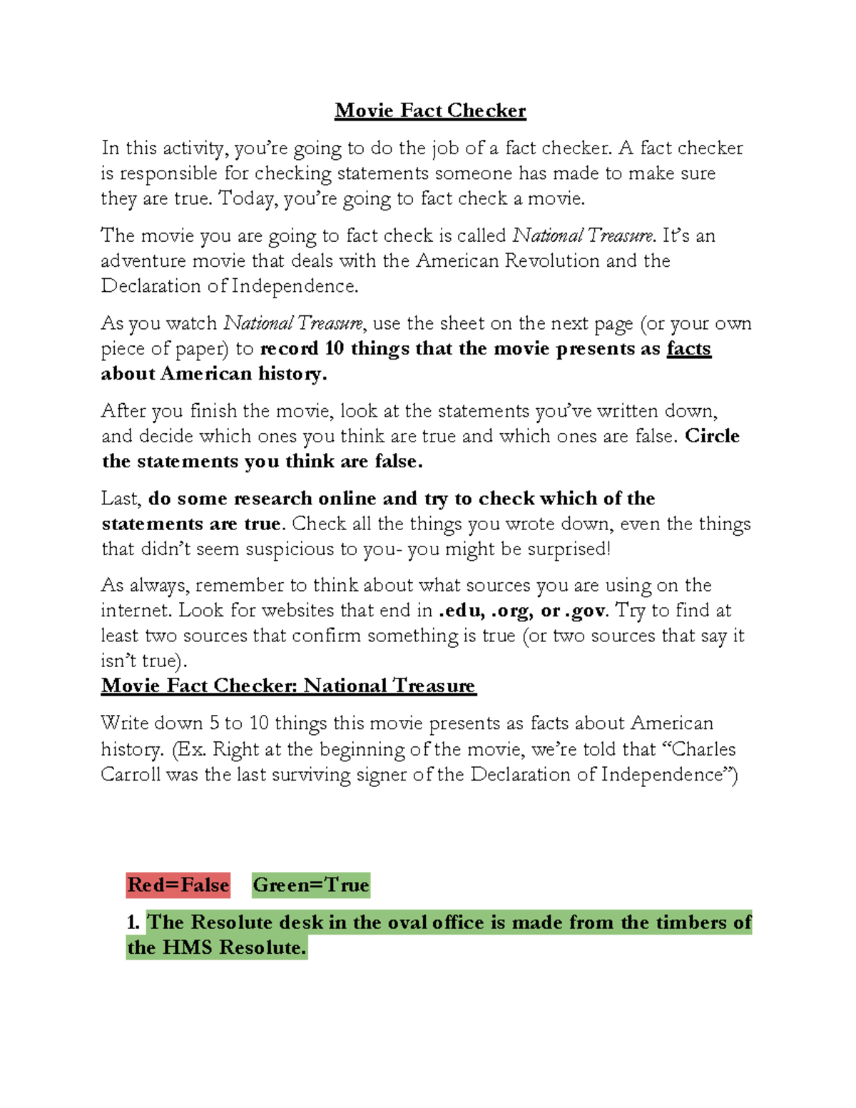 Copy of National Treasure Fact Check - Movie Fact Checker In this ...