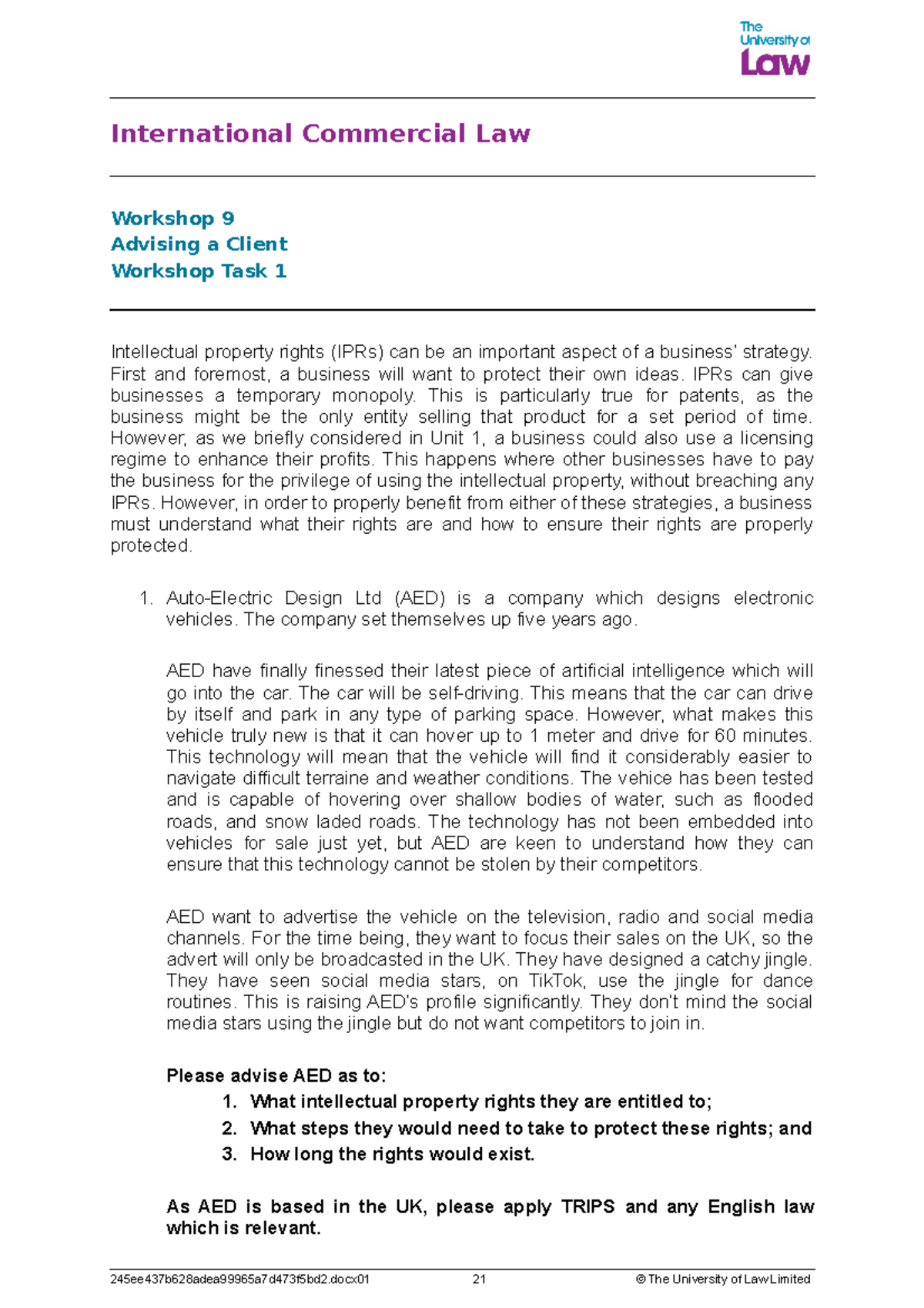 2223 icl ws09 ce01 workshop task 01 - International Commercial Law ...