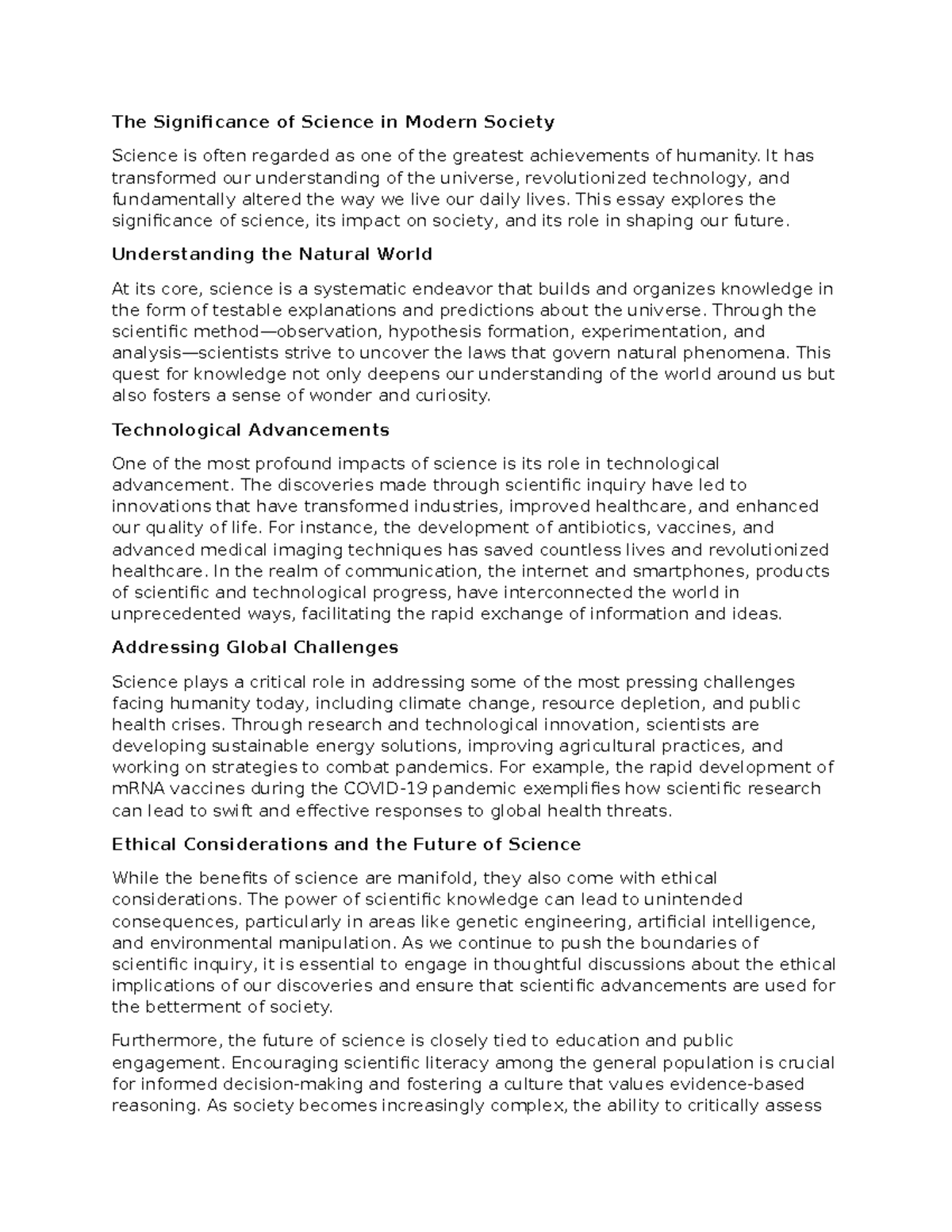 The Significance of Science in Modern Society - It has transformed our ...