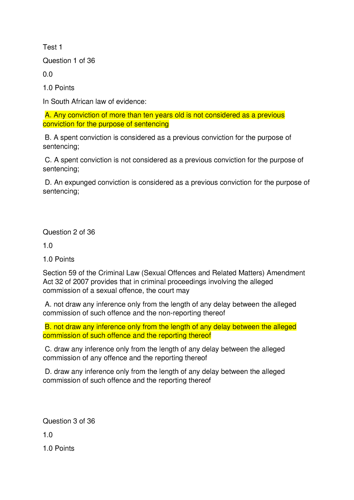 EVI Compiled Tests 1-4 - Test 1 Question 1 of 36 0. 1 Points In South ...