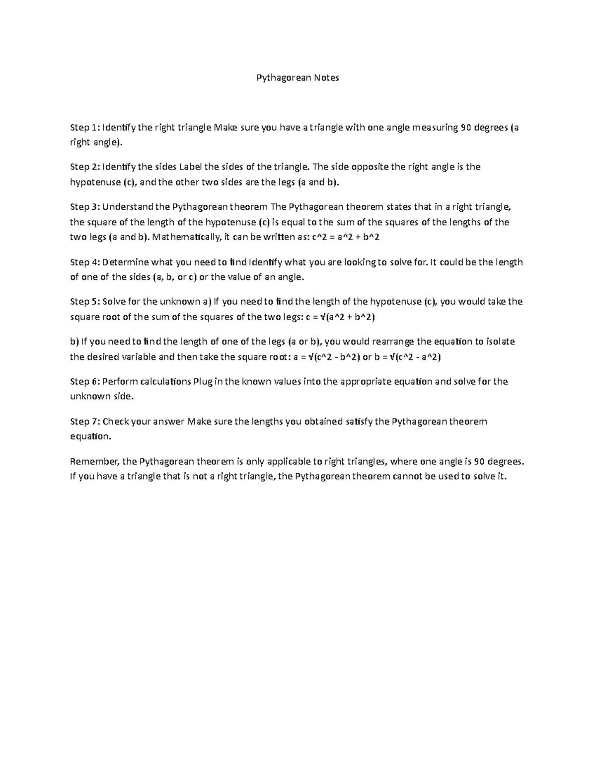 Pythagorean Notes Theorem - Pythagorean Notes Step 1: Identify the ...
