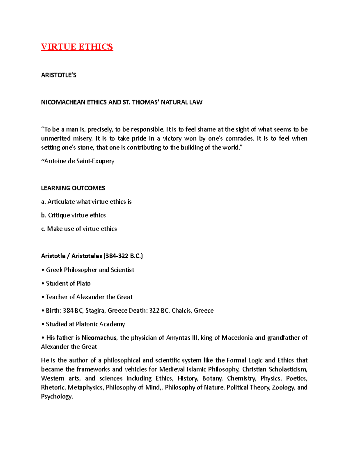 Virtue Ethics - BS Info Tech - UCU - StuDocu