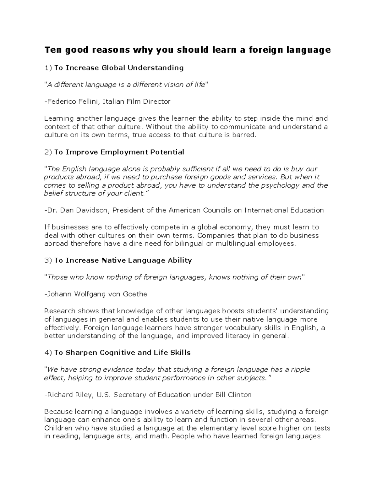 Reasons To Learn Foreign Language Tolleson UHS 071516 Ten good