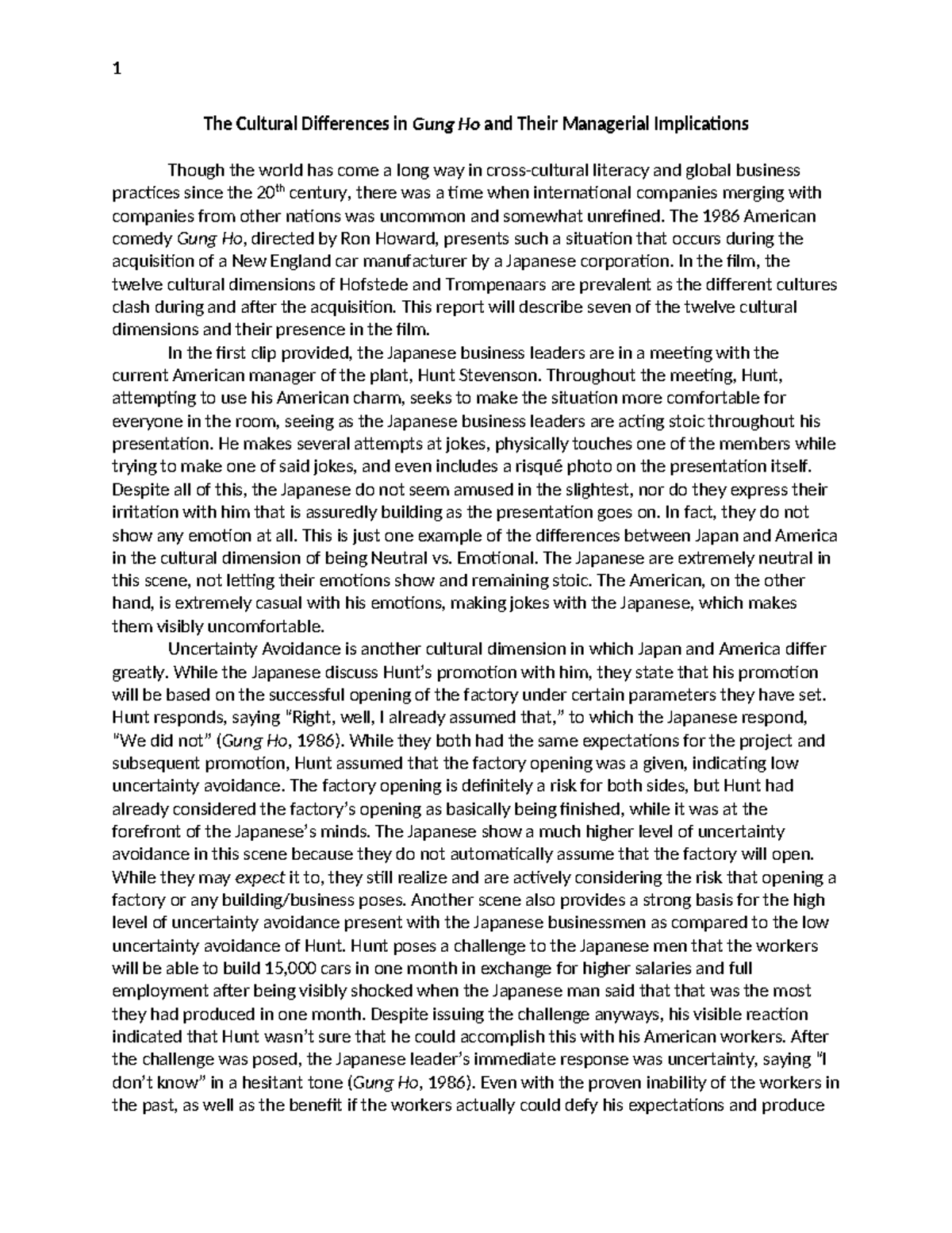 Case WriteUp GungHo The Cultural Differences in Gung Ho and Their