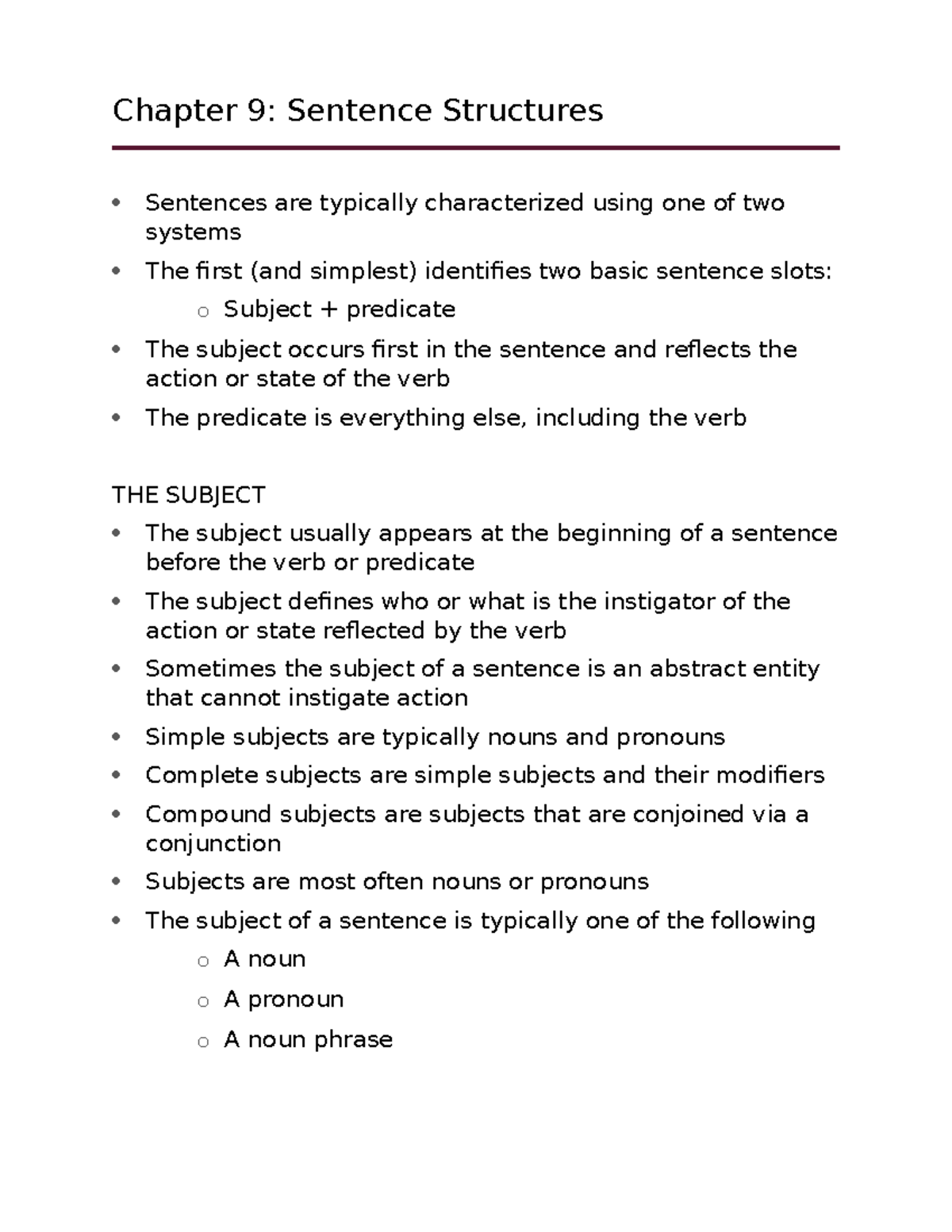 Chapter 9- sentence structure - Chapter 9: Sentence Structures ...