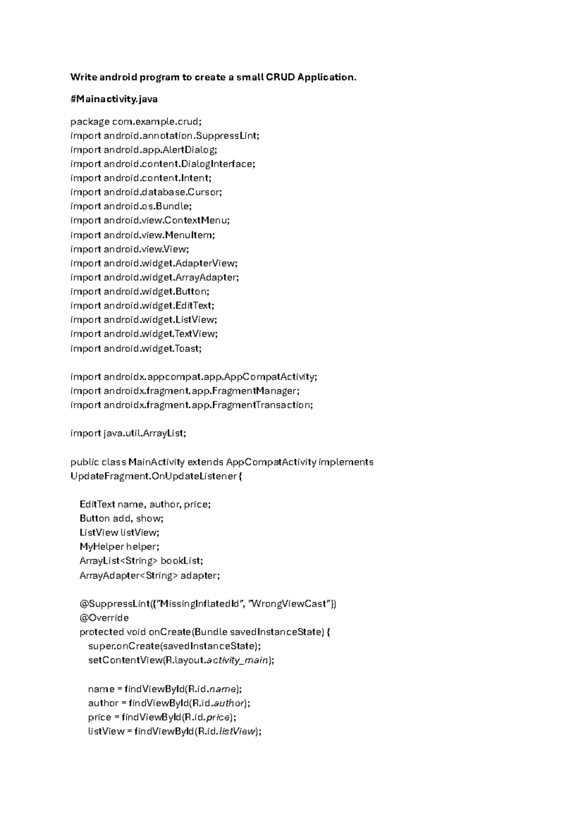 Lab 3 mobile programming - Write android program to create a small CRUD ...
