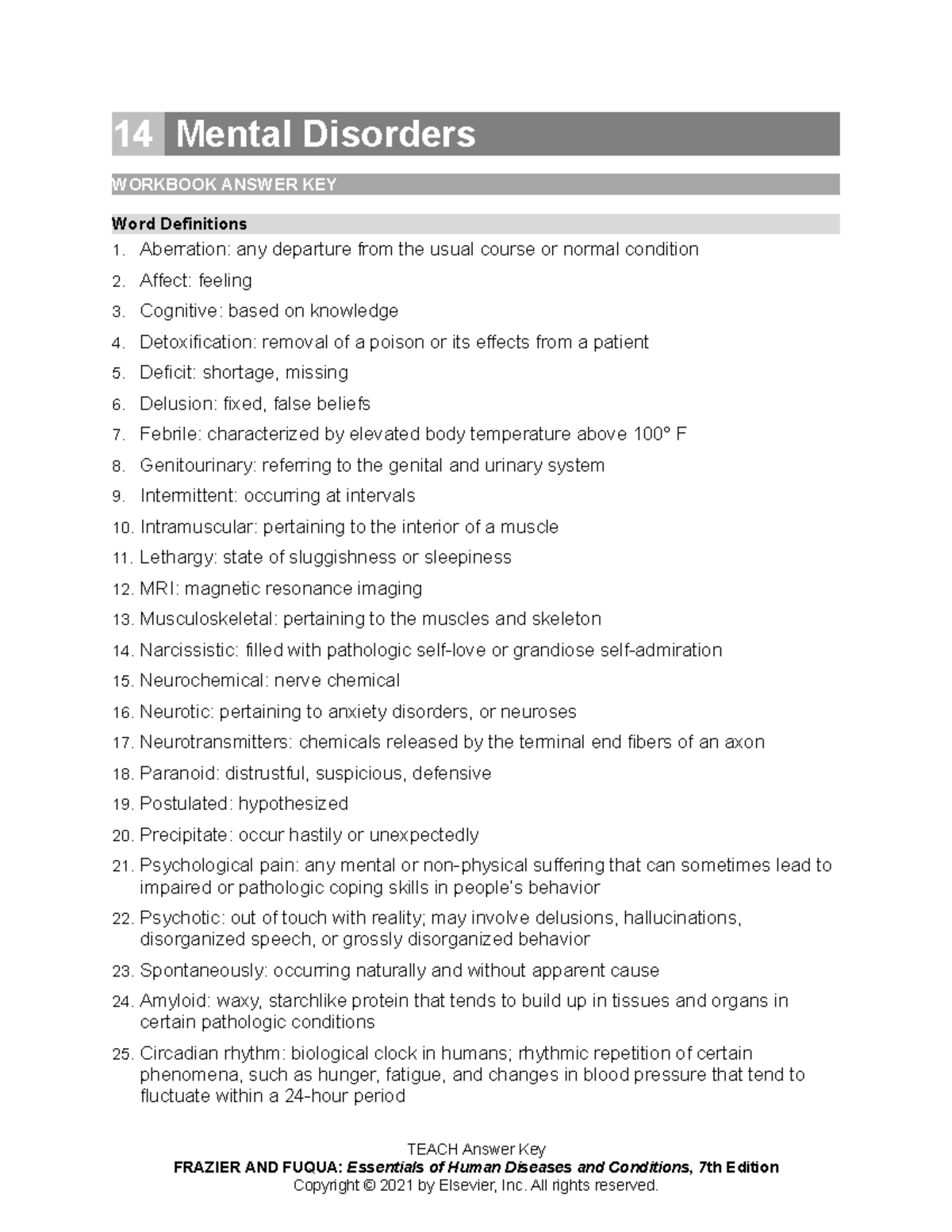 Ans Chapter 014 - HLT workbook answers - 14 Mental Disorders WORKBOOK ...