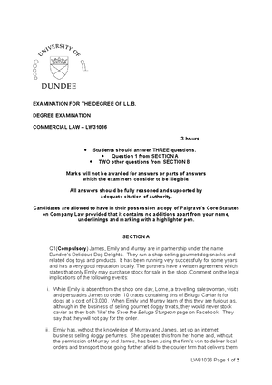 LW31036 Business Organisations (Adv) exam - EXAMINATION FOR THE DEGREE ...