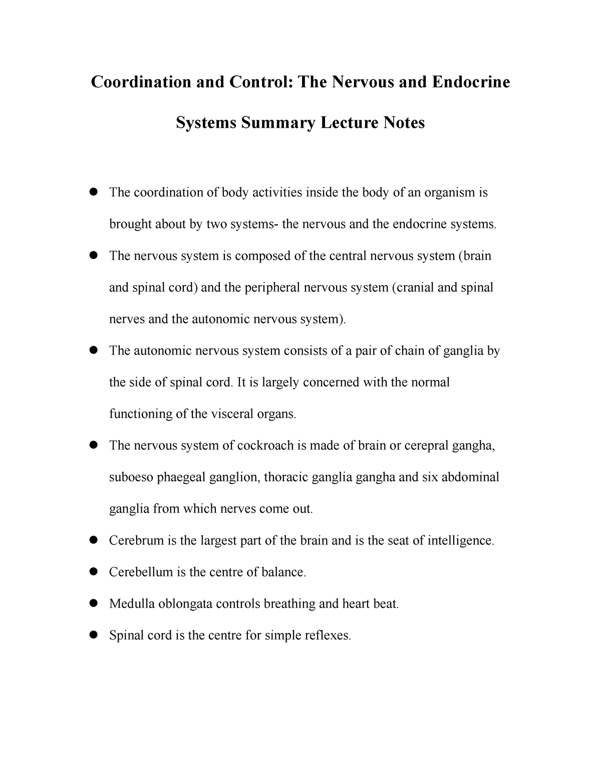 Coordination And Control: The Nervous And Endocrine Systems Summary ...