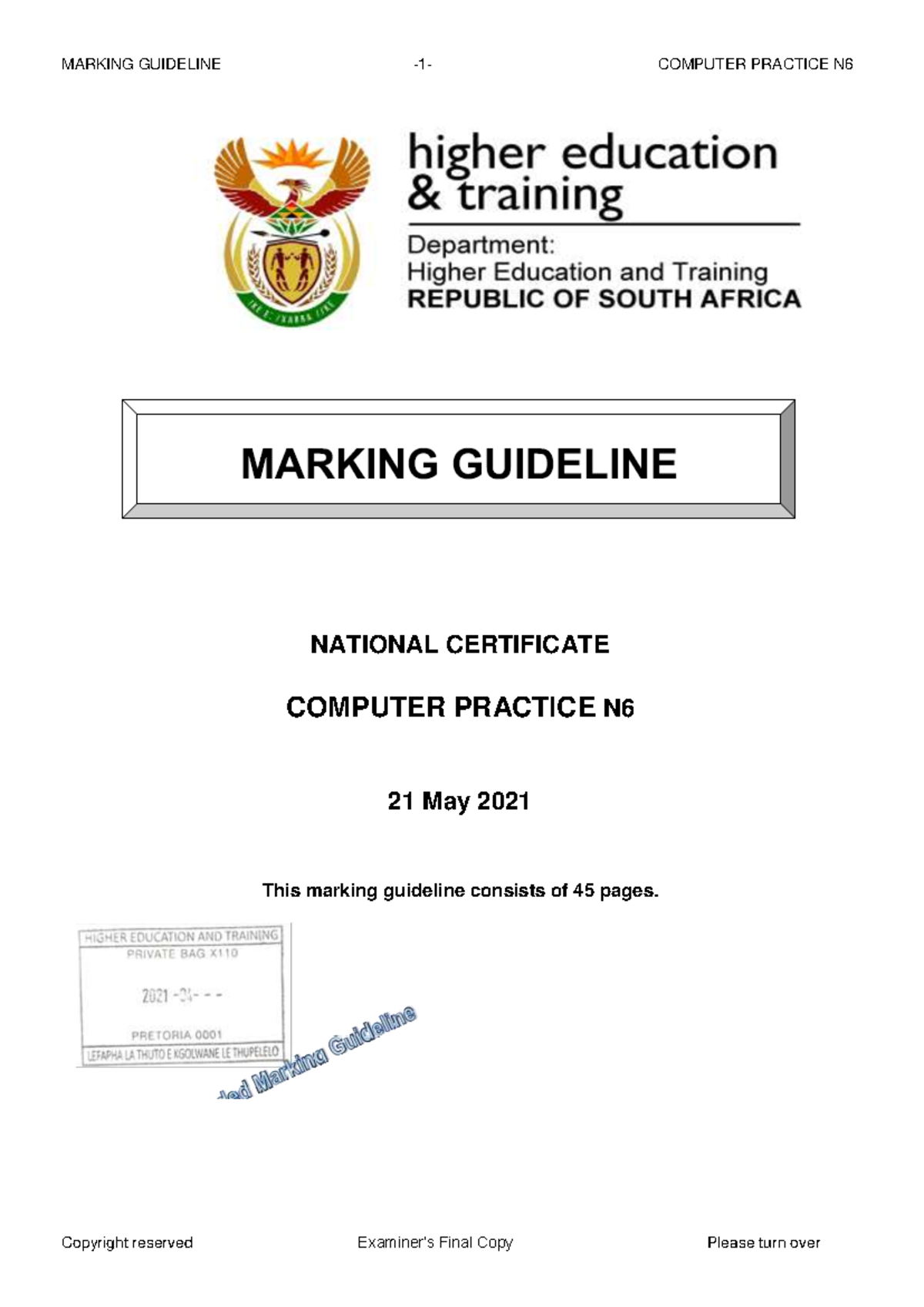 Computer Practice N6 MEMO JUNE 2021 - MARKING GUIDELINE -1- COMPUTER ...