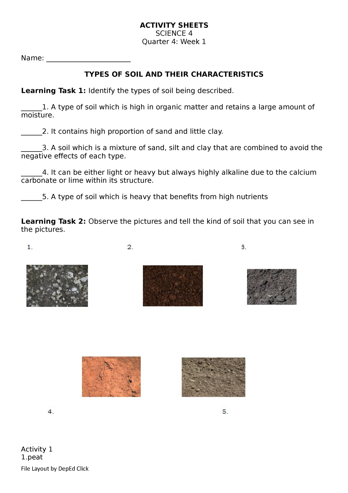 Learning Activity Sheet Q4 M4 Learning Activity Sheet 4465